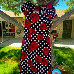 Grace Karin retro polka dot and roses wiggle dress XXL